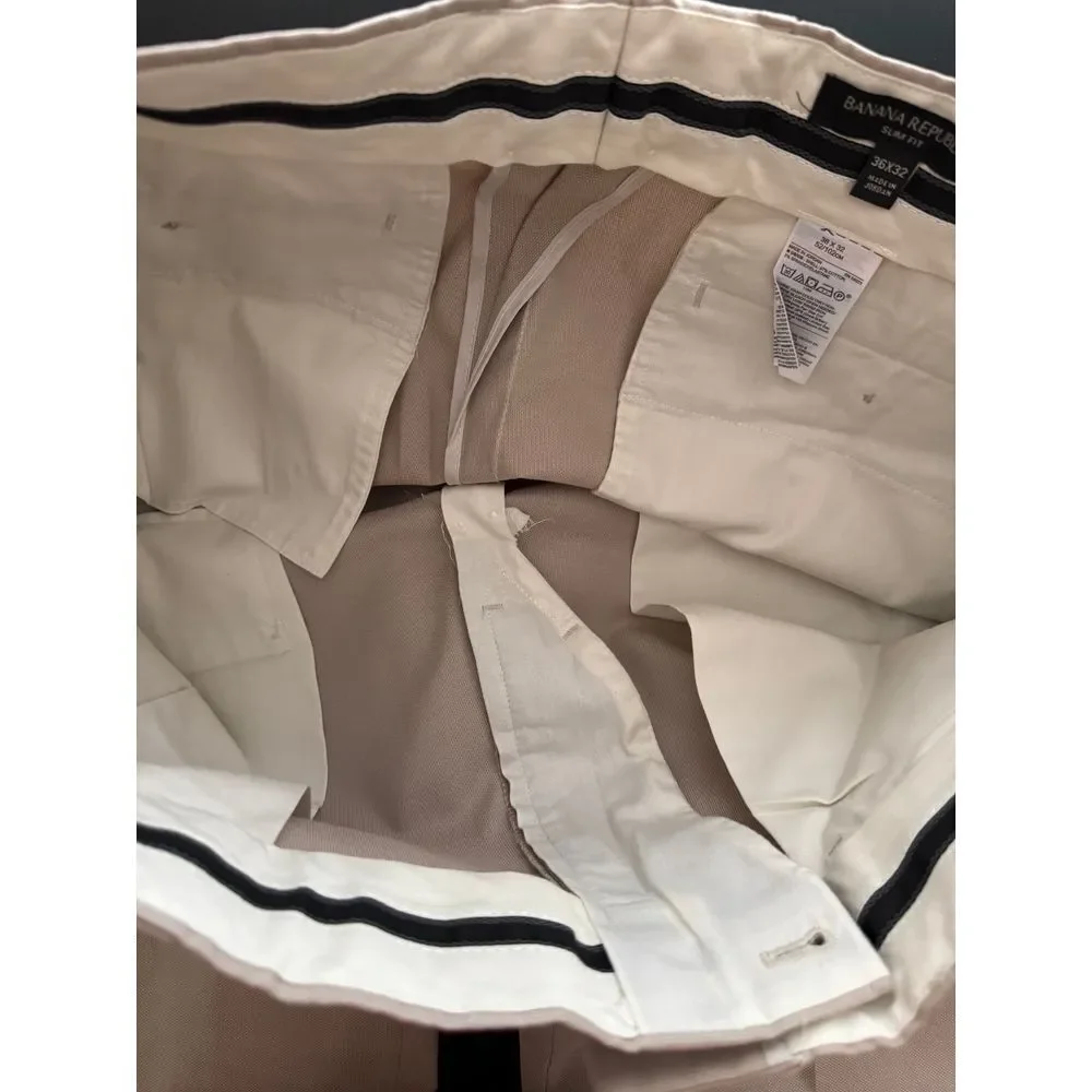 Banana Republic Chino Pant Men 36x31* Slim Traveler Caribbean Sand Khaki Trouser